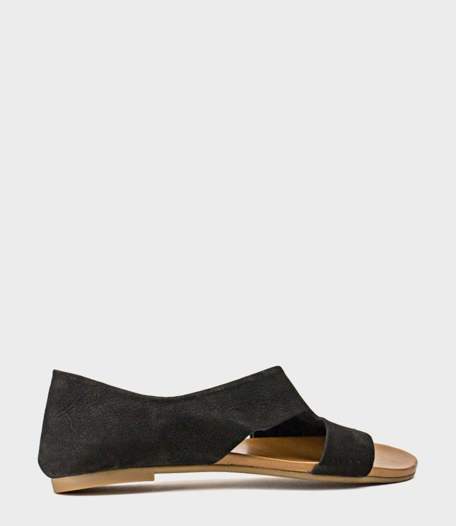 Edward Meller Heston Open Toe Flat Dorsay In Black Nubuck Best