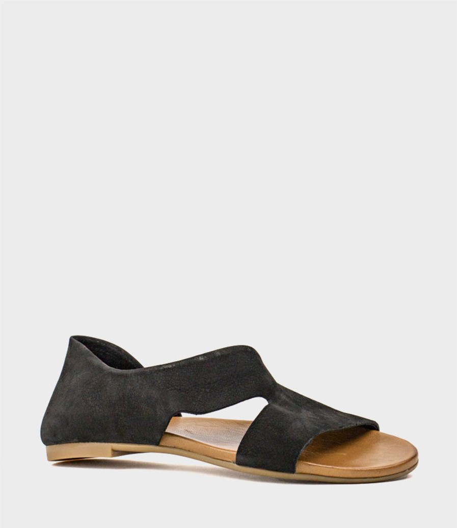 Edward Meller Heston Open Toe Flat Dorsay In Black Nubuck Best