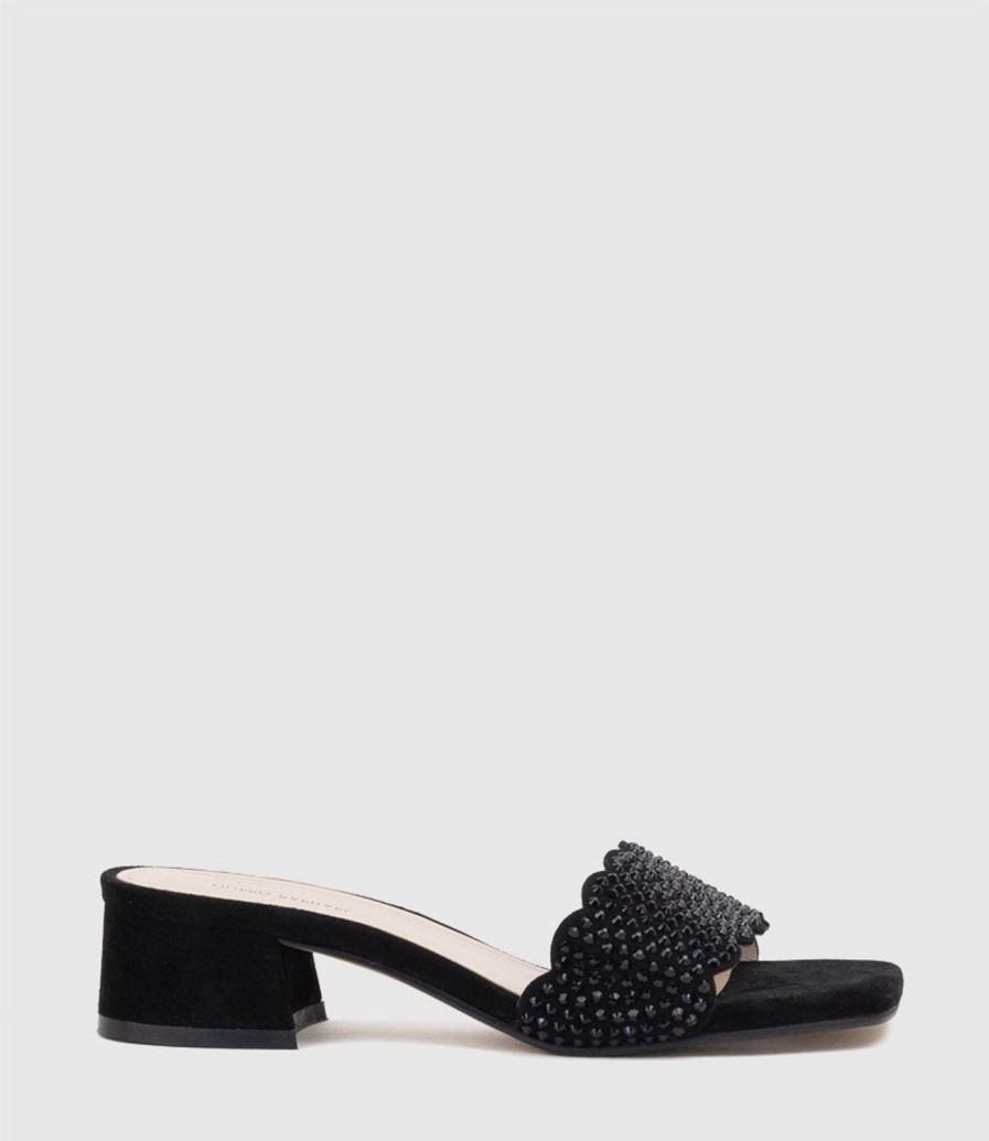 Edward Meller Kyla35 Slide With Crystals In Black Suede Wholesale