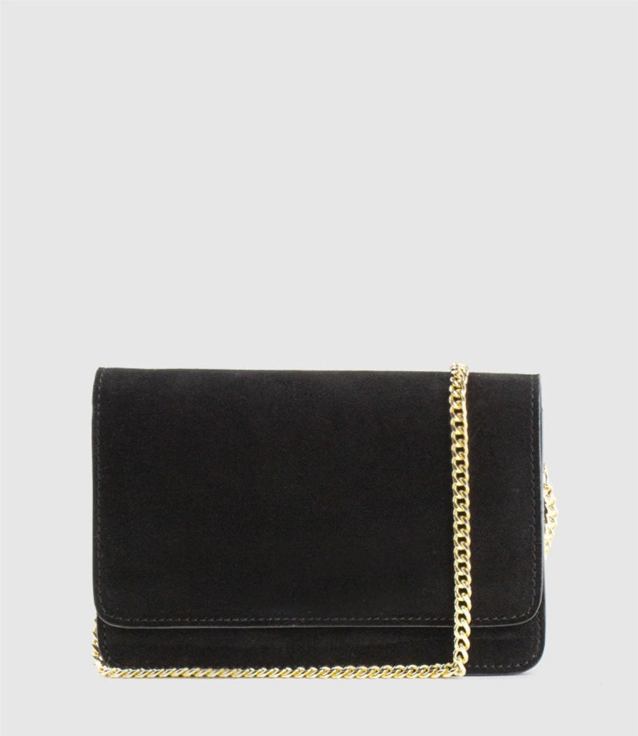 Edward Meller Nya Structured Crossbody Bag In Black Suede New