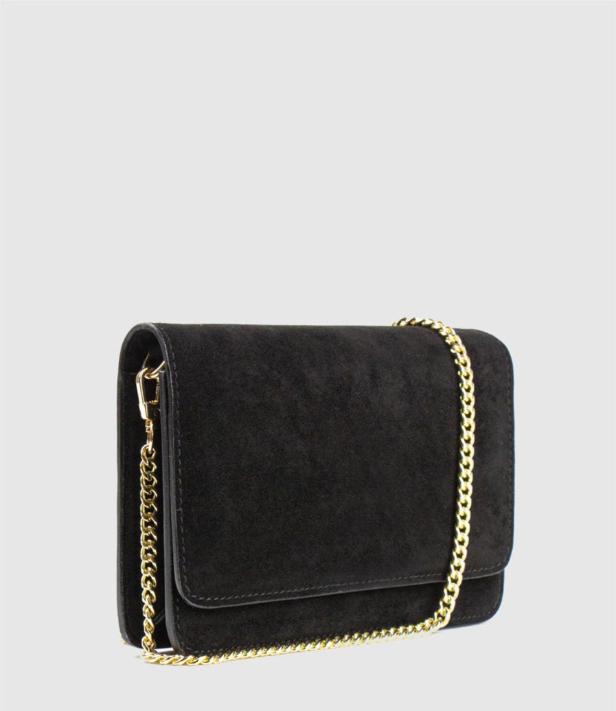 Edward Meller Nya Structured Crossbody Bag In Black Suede New