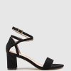 Edward Meller Kenia60 Block Heel Sandal With Hourglass Ankle Wrap In Black Suede Hot