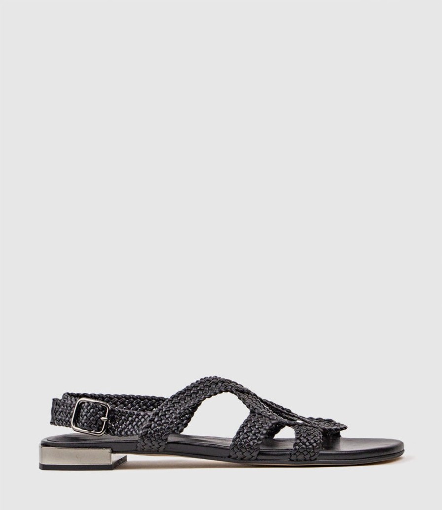 Edward Meller Satine Woven Sandal With Metal Heel In Black New