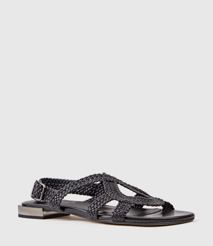 Edward Meller Satine Woven Sandal With Metal Heel In Black New