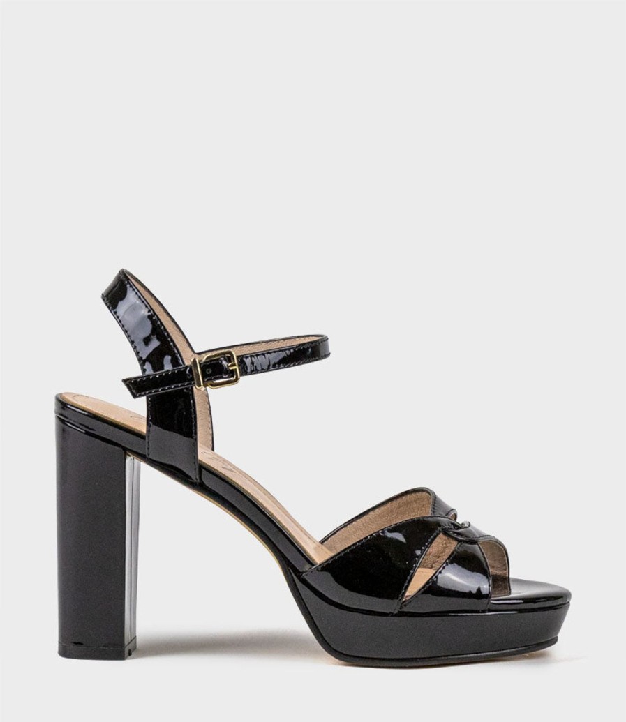 Edward Meller Regent100 Interlocked Detail Platform Sandal In Black Patent Wholesale