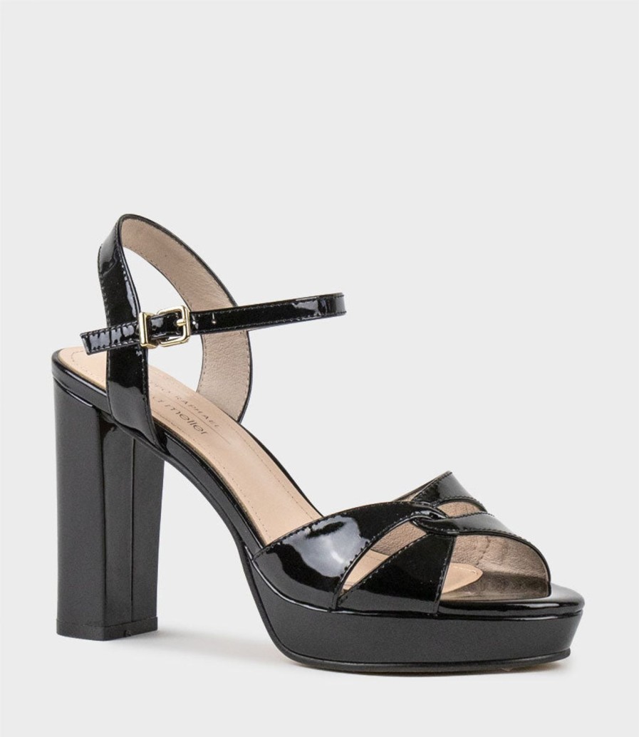 Edward Meller Regent100 Interlocked Detail Platform Sandal In Black Patent Wholesale