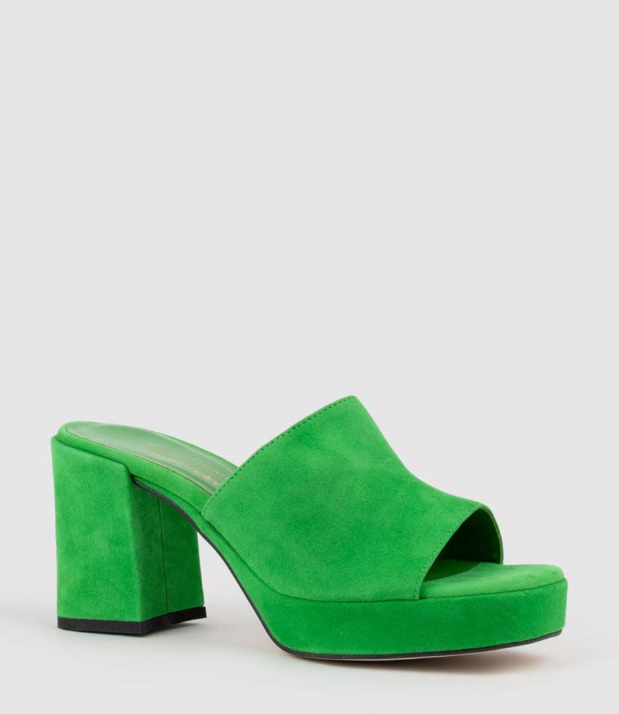 Edward Meller Tilla90 Platform Slide In Green Suede New