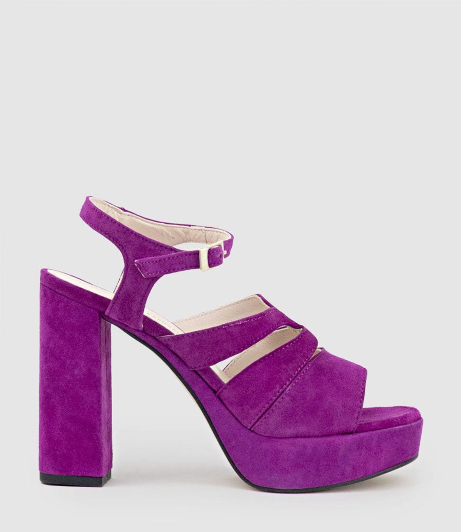 Edward Meller Reya100 Open Toe Platform Sandal In Magenta Suede Best