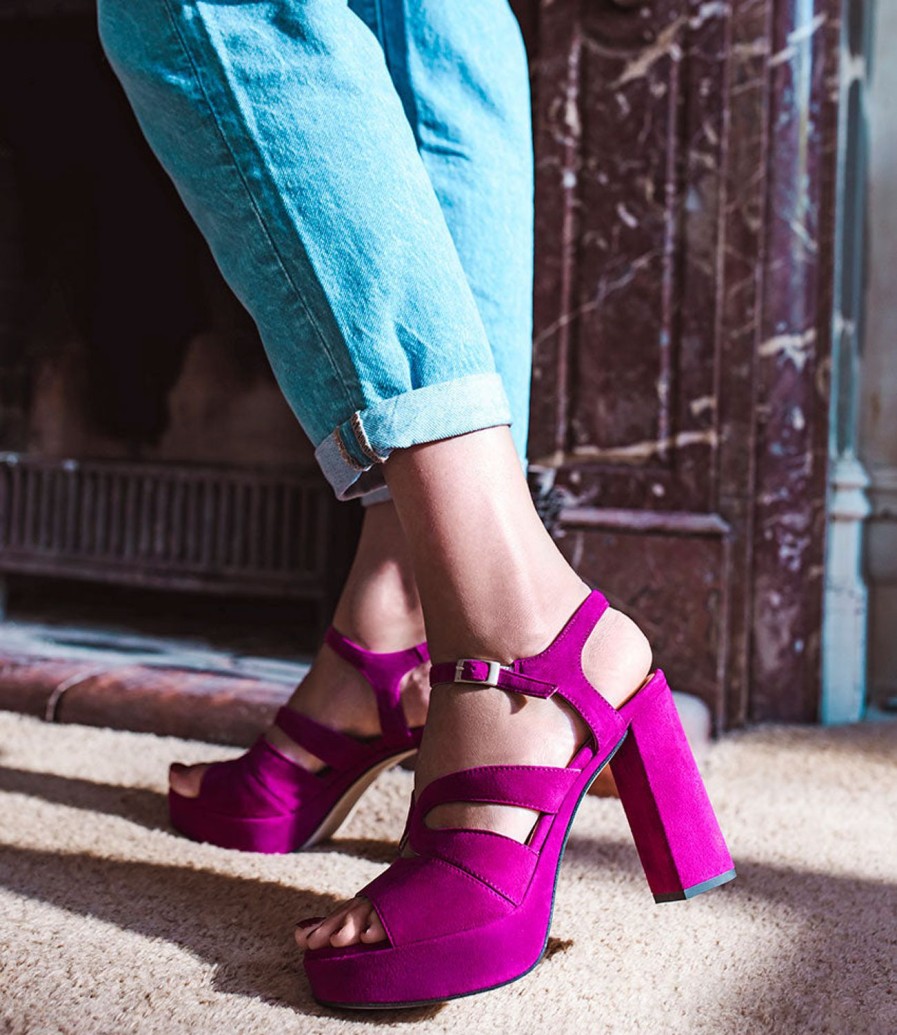 Edward Meller Reya100 Open Toe Platform Sandal In Magenta Suede Best