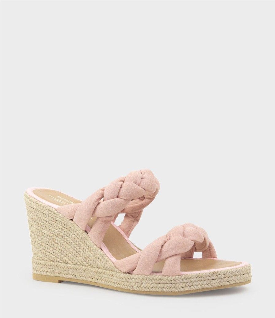 Edward Meller Malone Braided Two Strap Espadrille In Pink Suede Clearance