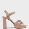 Edward Meller Regent100 Interlocked Detail Platform Sandal In Nude Patent New