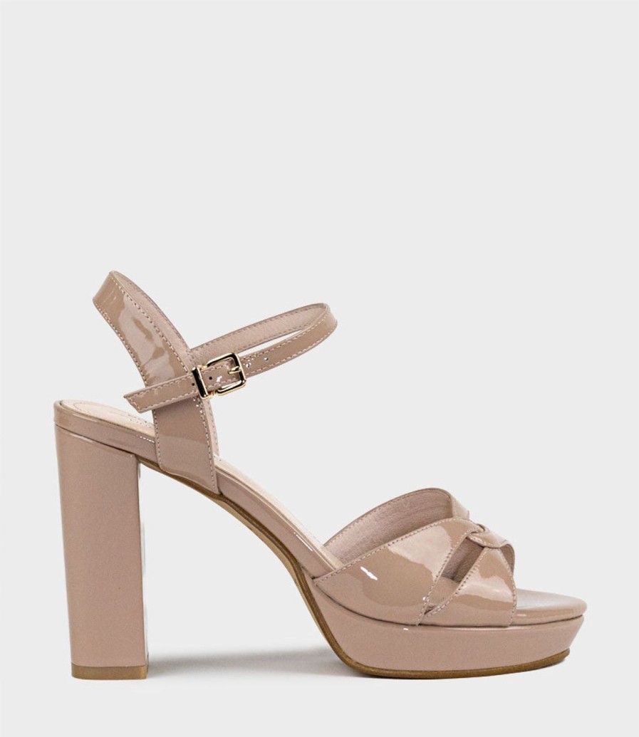 Edward Meller Regent100 Interlocked Detail Platform Sandal In Nude Patent New