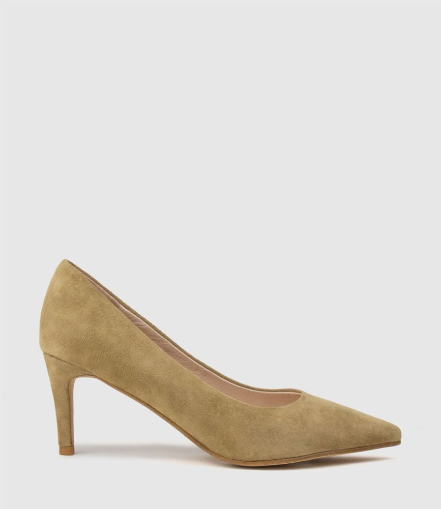 Edward Meller Adria 75Mm Pointed Toe Pump In Camel Suede New