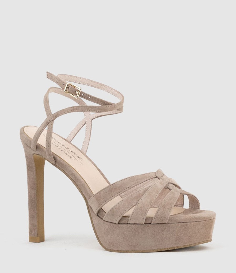 Edward Meller Syren110 Ankle Wrap Platform Sandal In Nude Suede Clearance