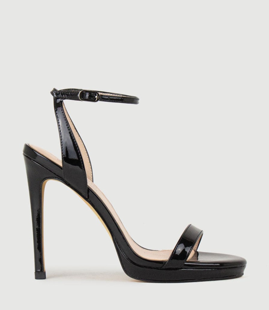 Edward Meller Whisper110 Single Strap Platform Sandal In Black Patent Clearance