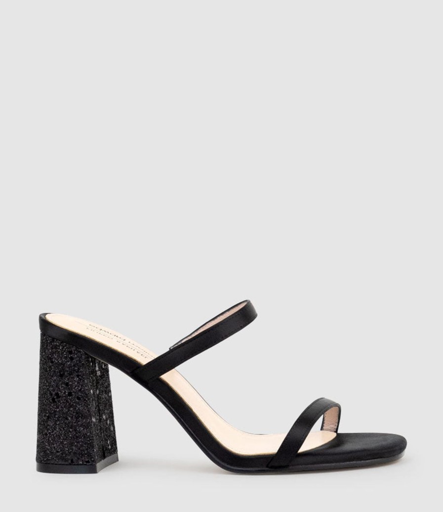 Edward Meller Kaiya85 Two Strap Slide In Black Satin Hot