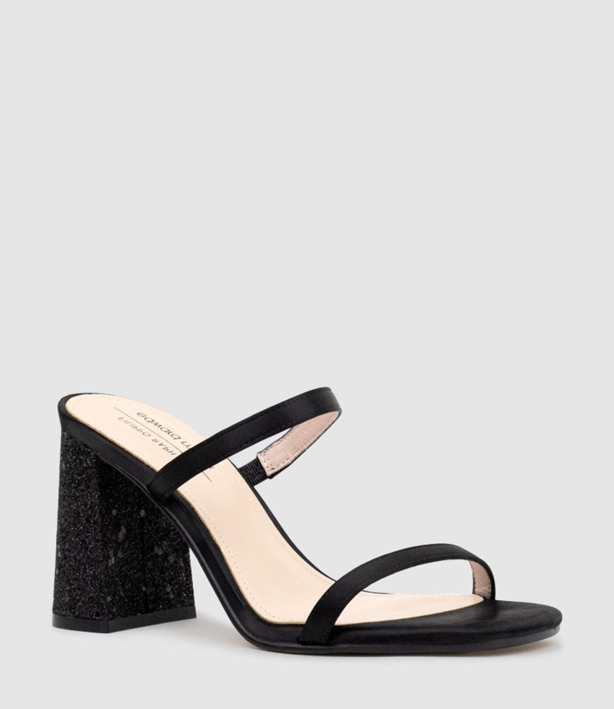 Edward Meller Kaiya85 Two Strap Slide In Black Satin Hot