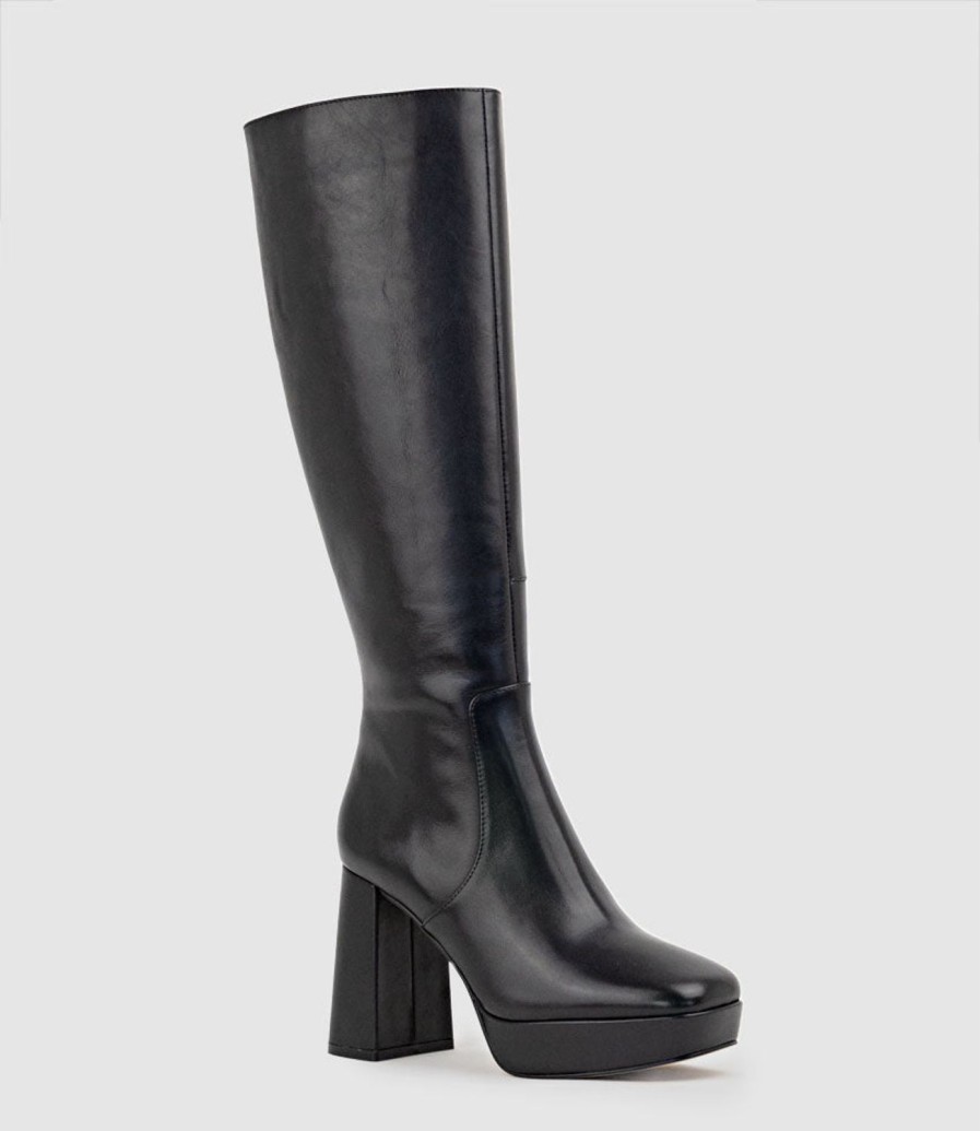 Edward Meller Uma95 Platform Knee High Boot In Black Hot