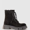 Edward Meller Wolfe Lace Up Boot On Chunky Sole In Black Suede New