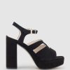 Edward Meller Reya100 Open Toe Platform Sandal In Black Suede Hot