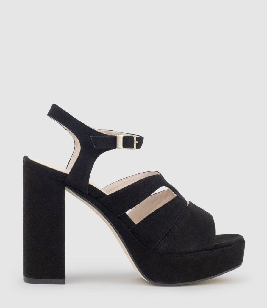 Edward Meller Reya100 Open Toe Platform Sandal In Black Suede Hot