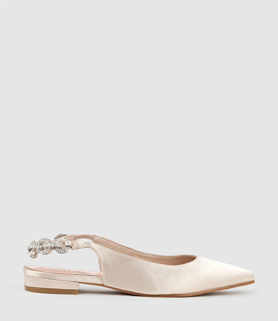 Edward Meller Ebony Flat Slingback With Diamond Band In Champagne Satin Best