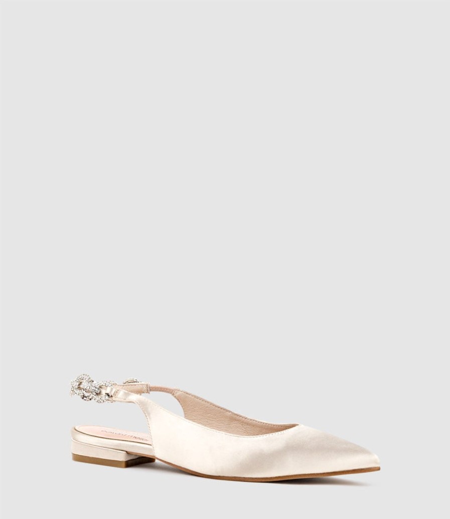 Edward Meller Ebony Flat Slingback With Diamond Band In Champagne Satin Best