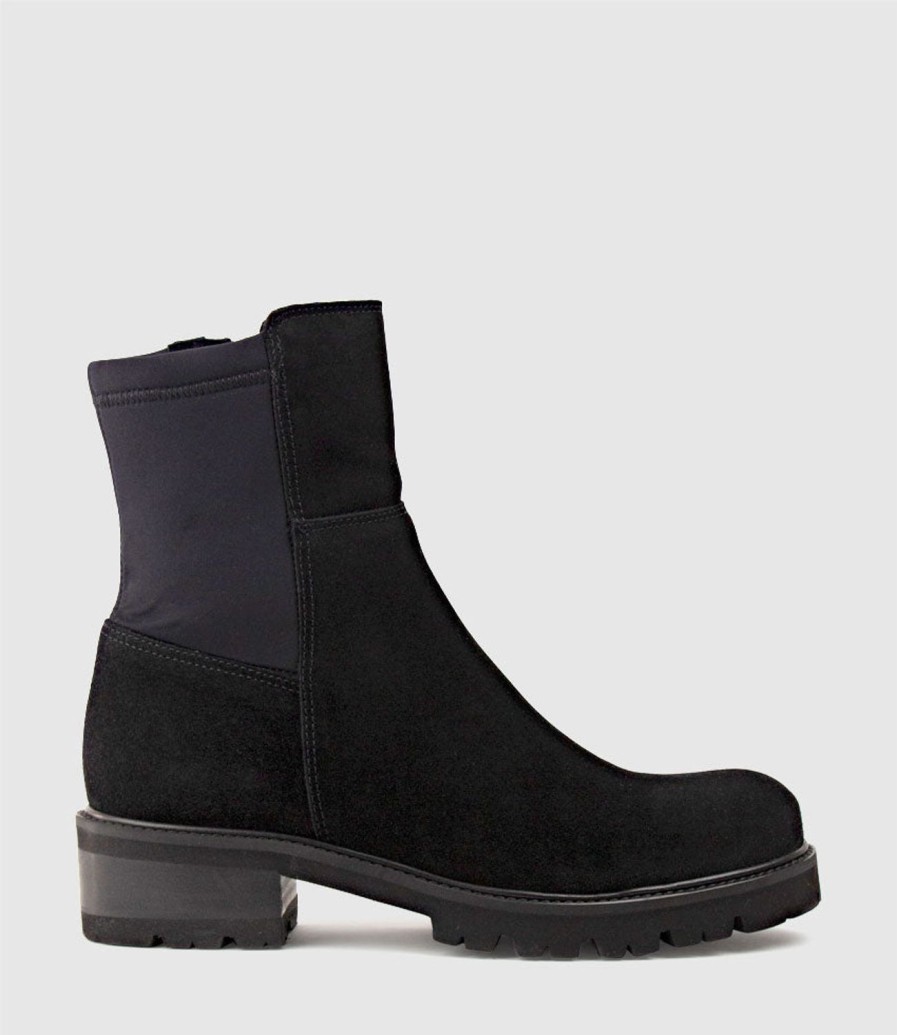 Edward Meller Colette Ankle Boot With Micro Stretch Back In Black Suede Clearance