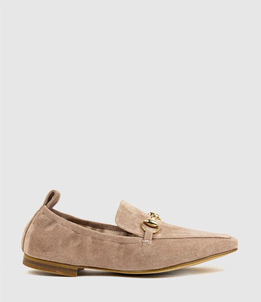 Edward Meller Finer Elastic Back Slipper With Hardware In Nude Suede Online