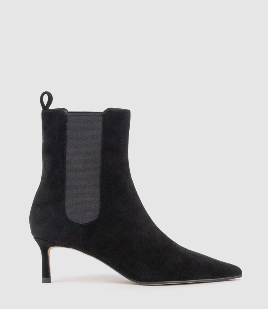 Edward Meller Ziria55 Pointed Boot With Gusset In Black Suede Clearance