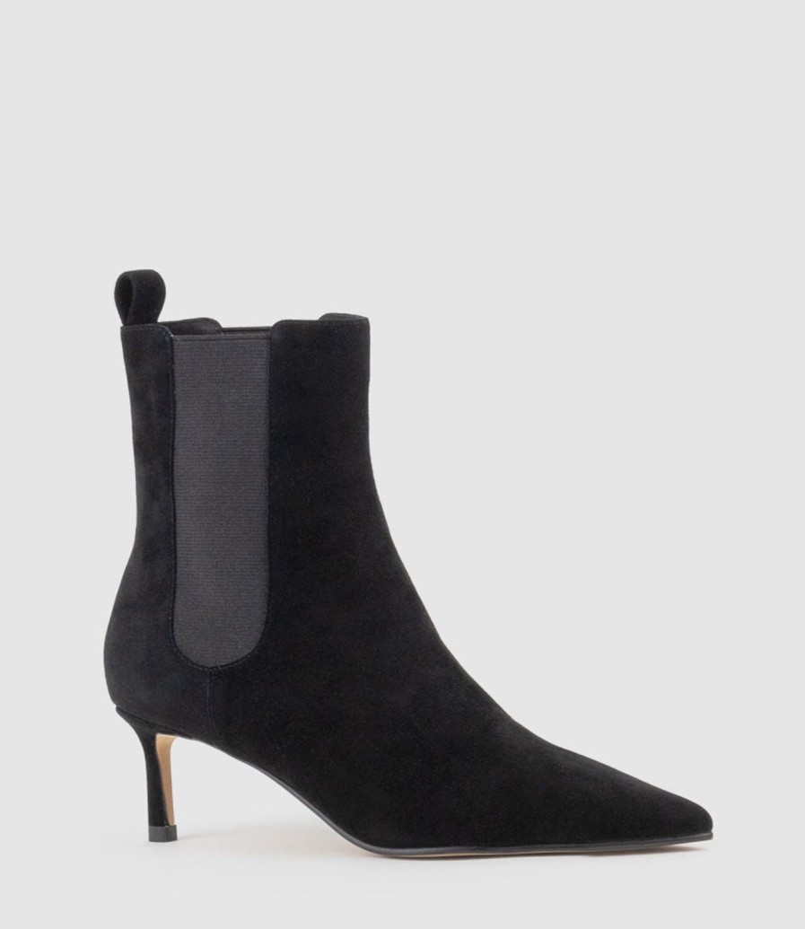 Edward Meller Ziria55 Pointed Boot With Gusset In Black Suede Clearance