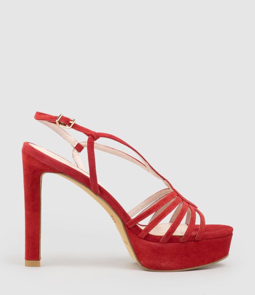 Edward Meller Sienna110 Strappy Platform Sandal In Red Suede Clearance