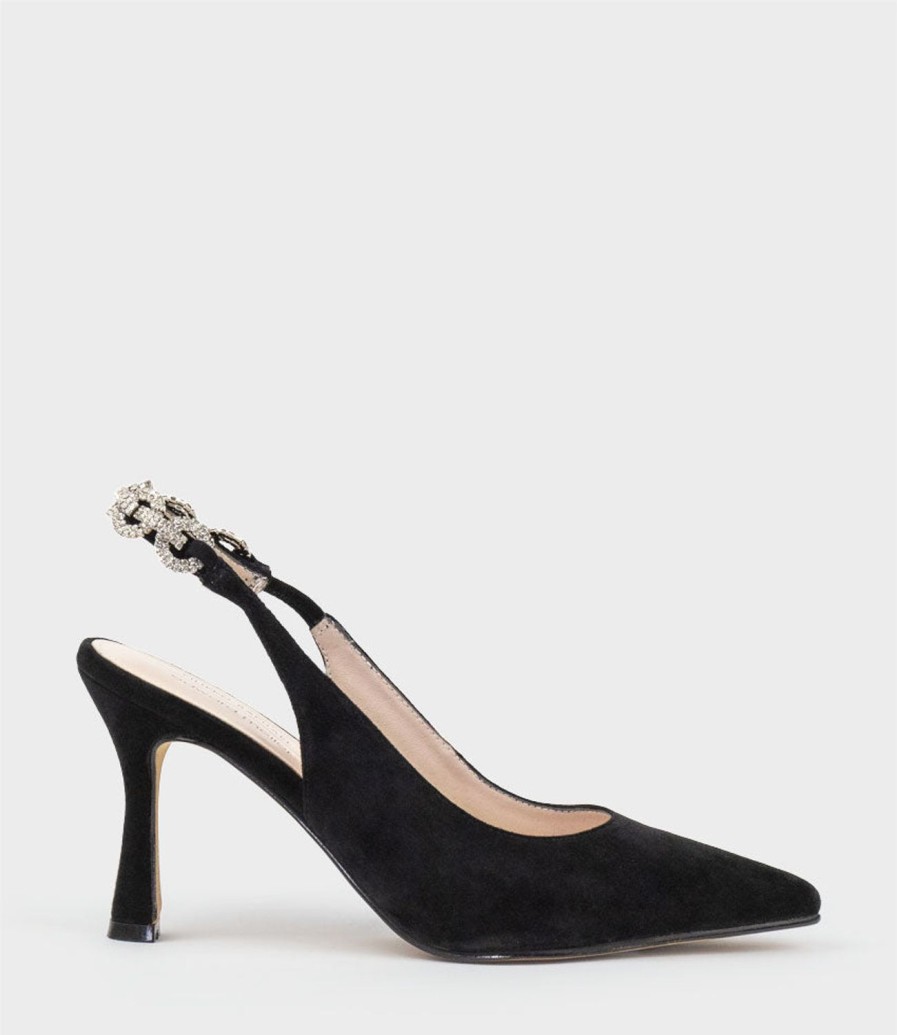 Edward Meller Azalia85 Slingback Pump With Diamond Band In Black Suede Online