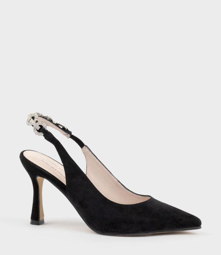 Edward Meller Azalia85 Slingback Pump With Diamond Band In Black Suede Online