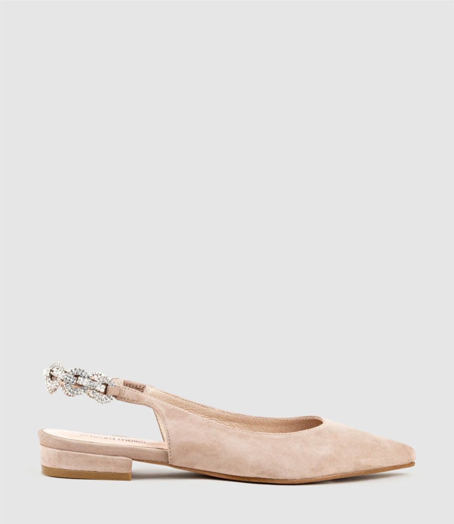 Edward Meller Ebony Flat Slingback With Diamond Band In Nude Suede Wholesale