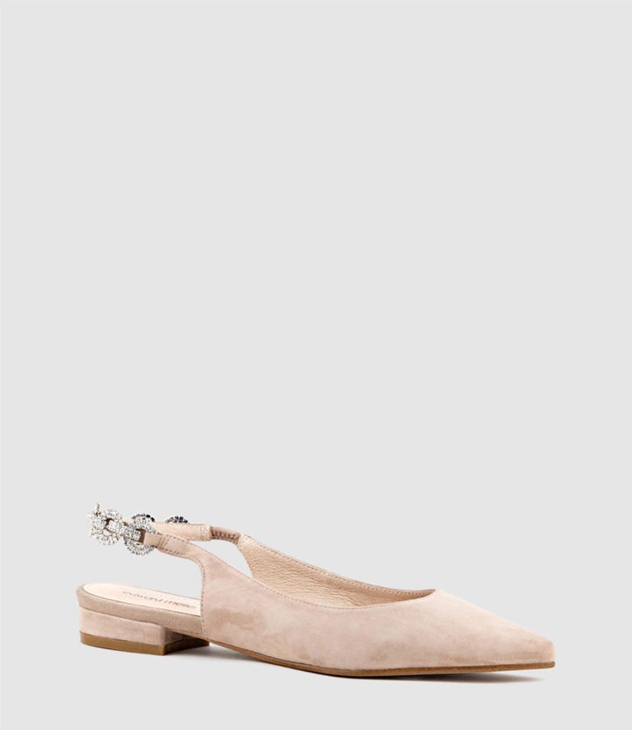 Edward Meller Ebony Flat Slingback With Diamond Band In Nude Suede Wholesale