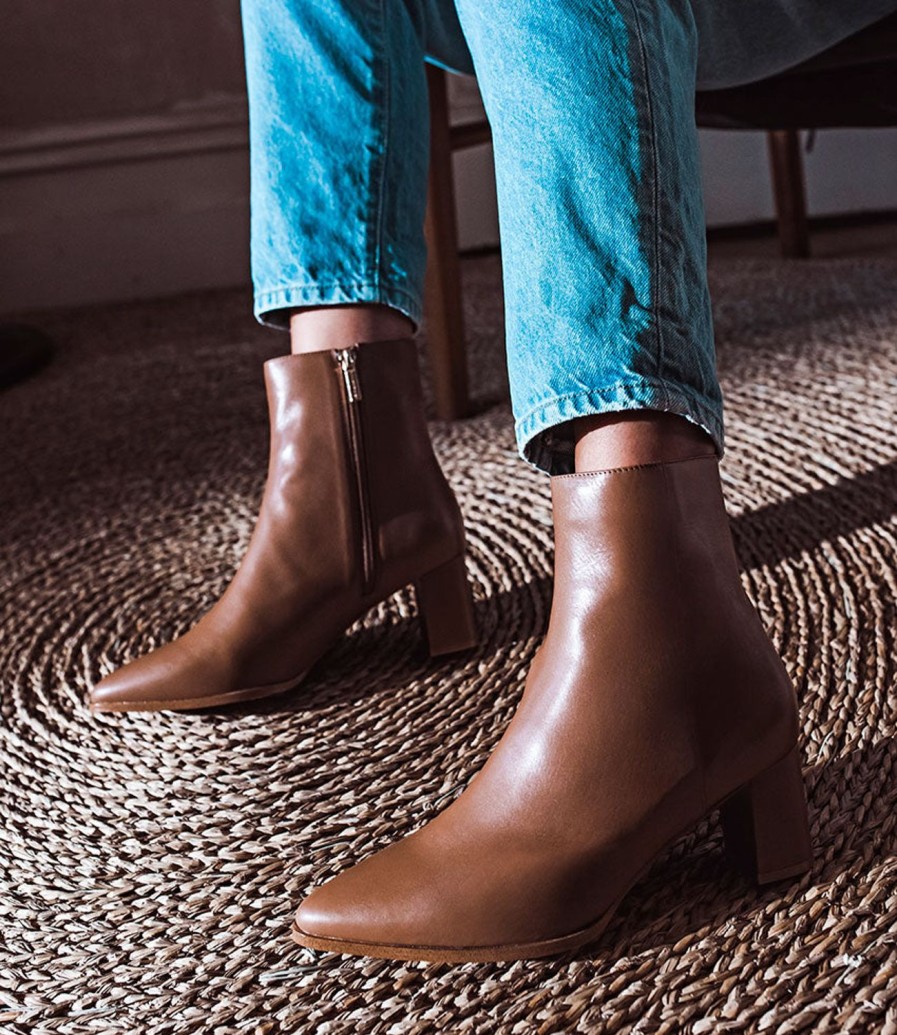 Edward Meller Zomo60 Block Heel Ankle Boot In Tan Baby Calf Best