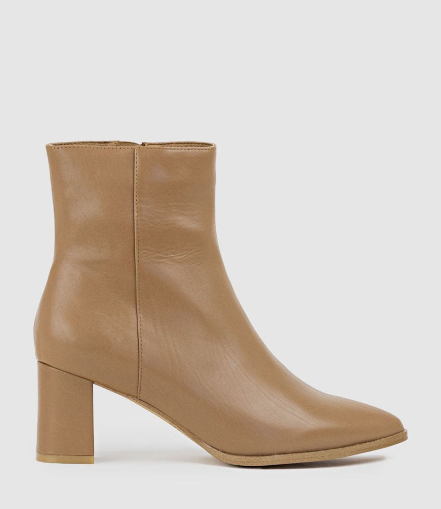 Edward Meller Zomo60 Block Heel Ankle Boot In Tan Baby Calf Best