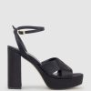 Edward Meller Rosalia100 Stitched Detail Platform Sandal In Black Satin Best