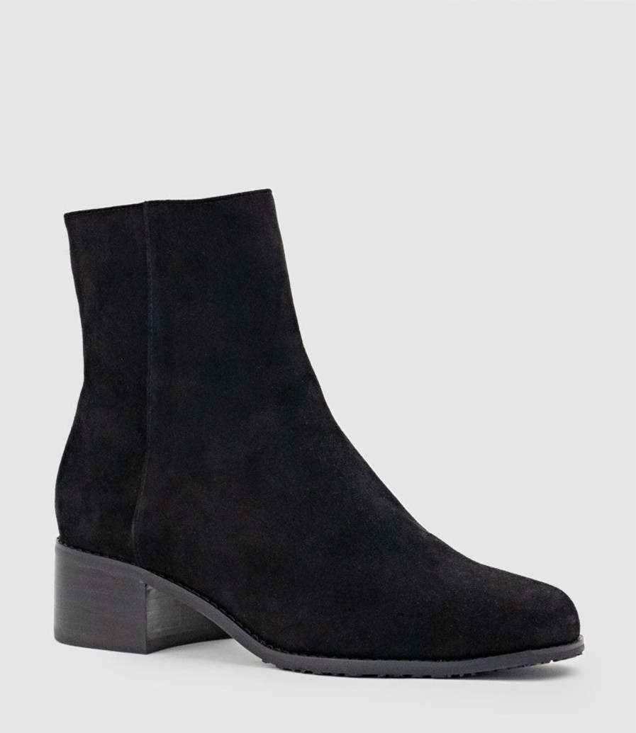 Edward Meller Weston40 Ankle Boot With Zip In Black Suede New