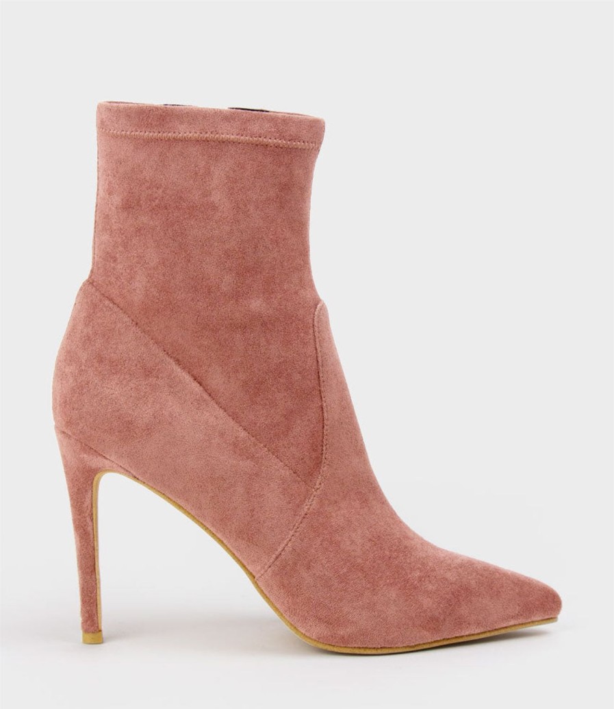 Edward Meller Zariah Fine Heel Sock Boot In Dusty Rose Suede Hot