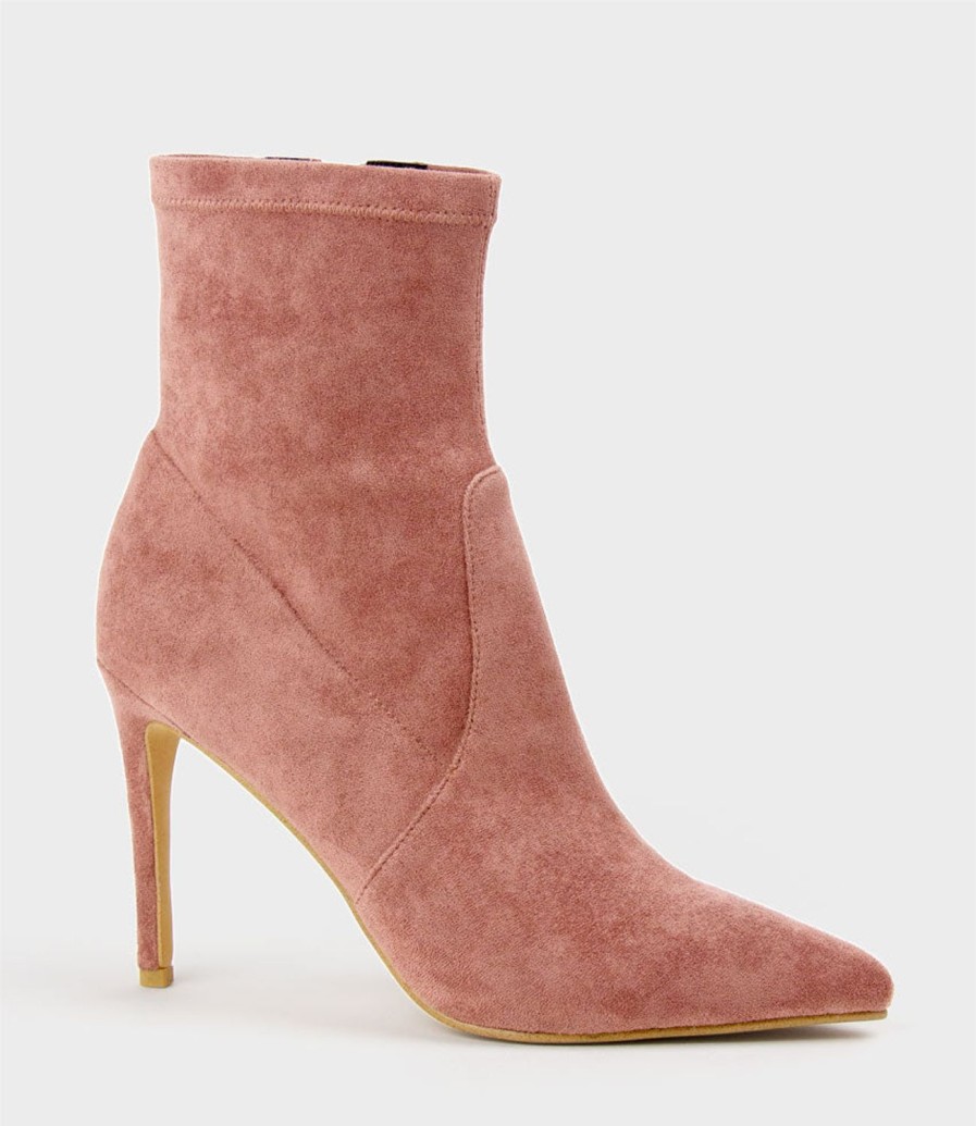 Edward Meller Zariah Fine Heel Sock Boot In Dusty Rose Suede Hot