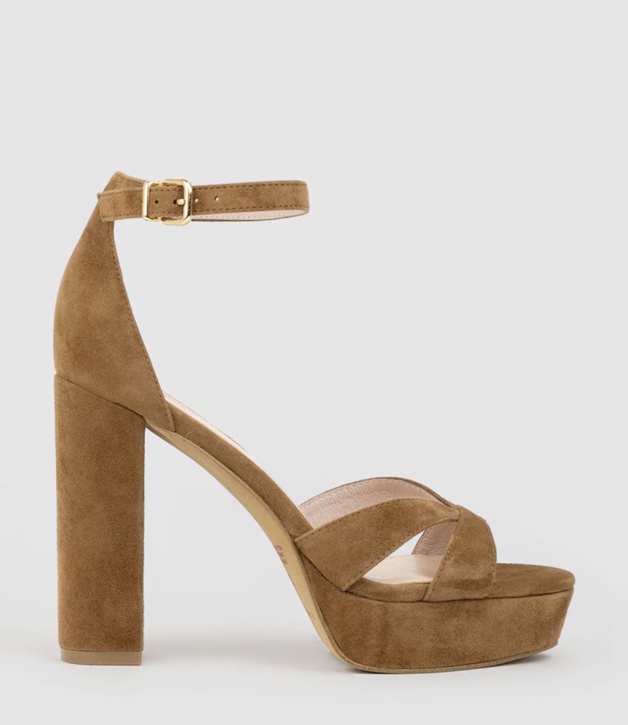 Edward Meller Sloane110 Platform Sandal In Tawny Suede Online