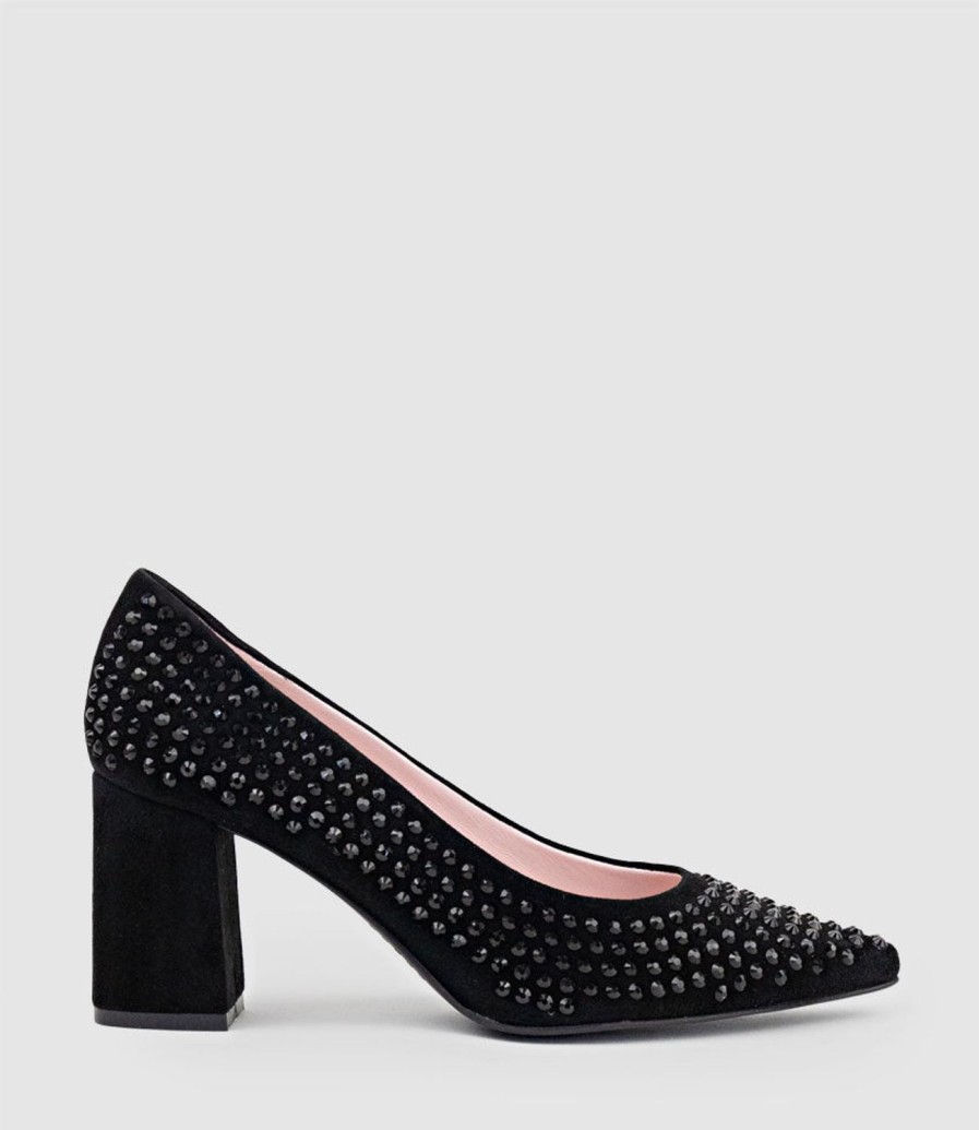 Edward Meller Andara75 Pump With Crystals In Black Suede Wholesale