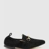 Edward Meller Finer Elastic Back Slipper With Hardware In Black Suede Clearance