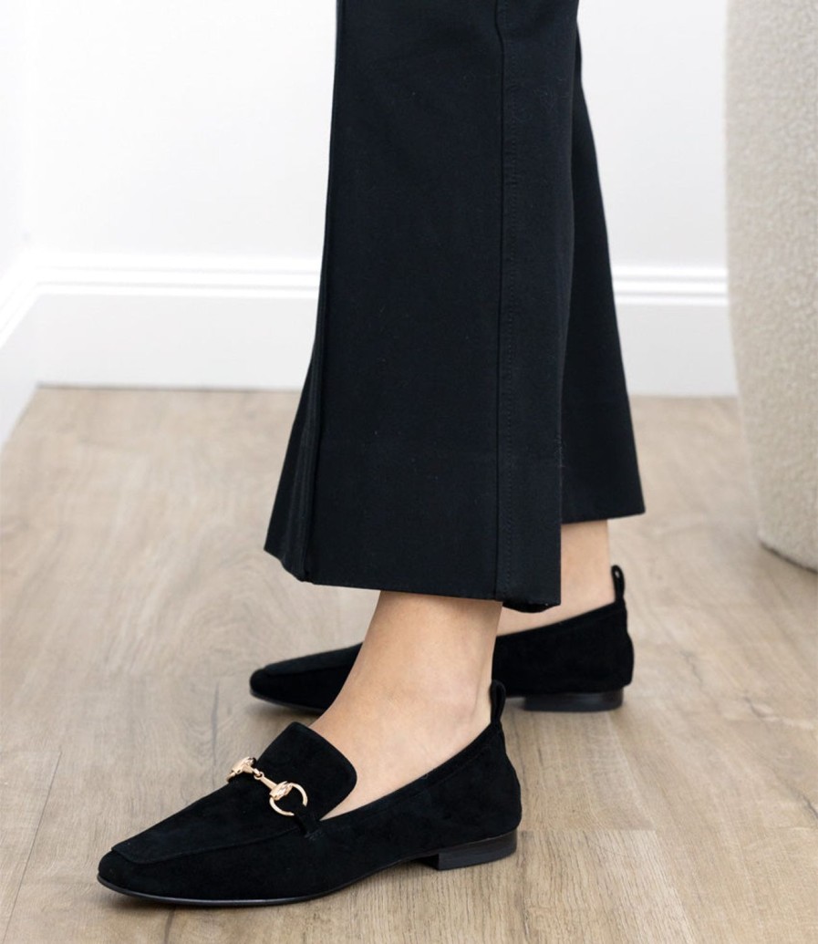 Edward Meller Finer Elastic Back Slipper With Hardware In Black Suede Clearance