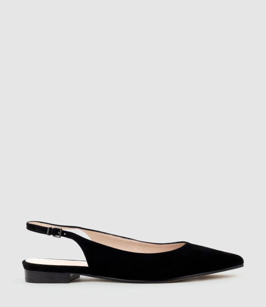 Edward Meller Elvan Flat Pointed Slingback In Black Suede Online