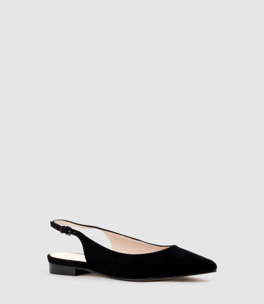 Edward Meller Elvan Flat Pointed Slingback In Black Suede Online