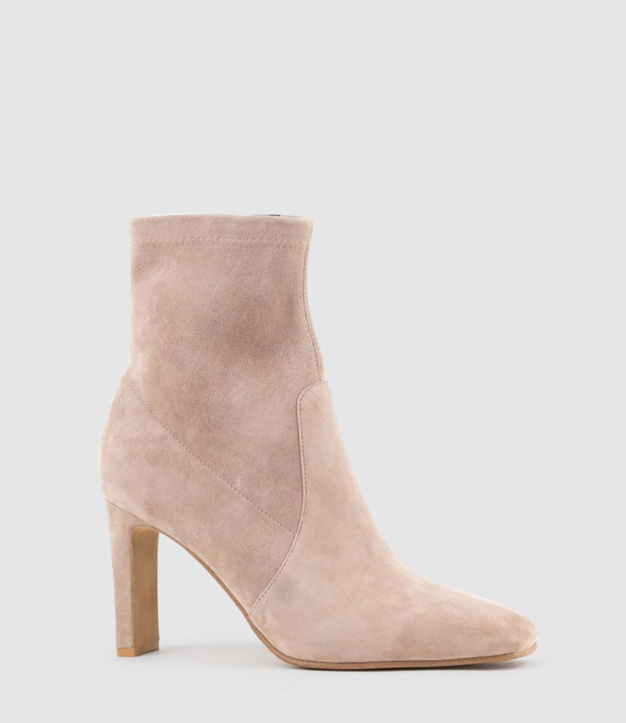 Edward Meller Zenas85 Square Toe Ankle Boot In Nude Suede New