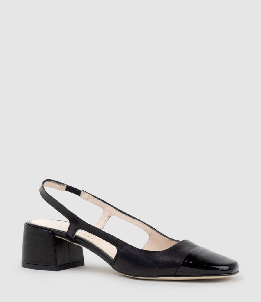 Edward Meller Dakota50 Slingback Pump With Cap Toe In Black New